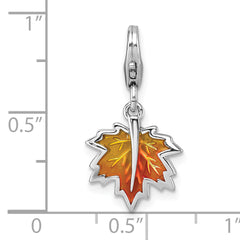 Sterling Silver Amore La Vita Rhodium-plated Orange Enameled Leaf Charm with Lobster Clasp