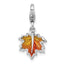 Sterling Silver Amore La Vita Rhodium-plated Orange Enameled Leaf Charm with Lobster Clasp