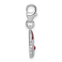 Sterling Silver Amore La Vita Rhodium-plated Red and White Glitter Enameled with CZ Santa Charm with Lobster Clasp