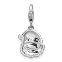 Sterling Silver Amore La Vita Rhodium-plated Red and White Glitter Enameled with CZ Santa Charm with Lobster Clasp