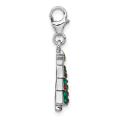 Sterling Silver Amore La Vita Rhodium-plated Polished Green/Red/Yellow Crystal Christmas Tree Charm