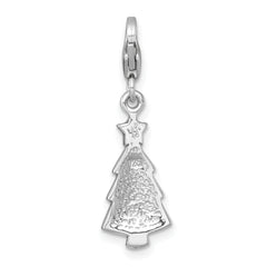 Sterling Silver Amore La Vita Rhodium-plated Polished Green/Red/Yellow Crystal Christmas Tree Charm