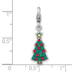 Sterling Silver Amore La Vita Rhodium-plated Polished Green/Red/Yellow Crystal Christmas Tree Charm