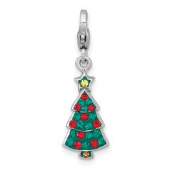 Sterling Silver Amore La Vita Rhodium-plated Polished Green/Red/Yellow Crystal Christmas Tree Charm