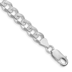 Sterling Silver Rhodium-plated 7.5mm Pave Curb Chain