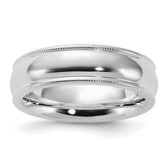 Sterling Silver Rhodium-plated 6mm Comfort Fit Milgrain Size 13.5 Band