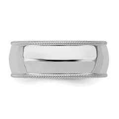 Sterling Silver Rhodium-plated 8mm Comfort Fit Milgrain Size 13.5 Band