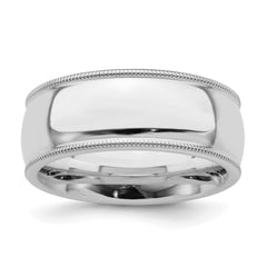 Sterling Silver Rhodium-plated 8mm Comfort Fit Milgrain Size 13.5 Band