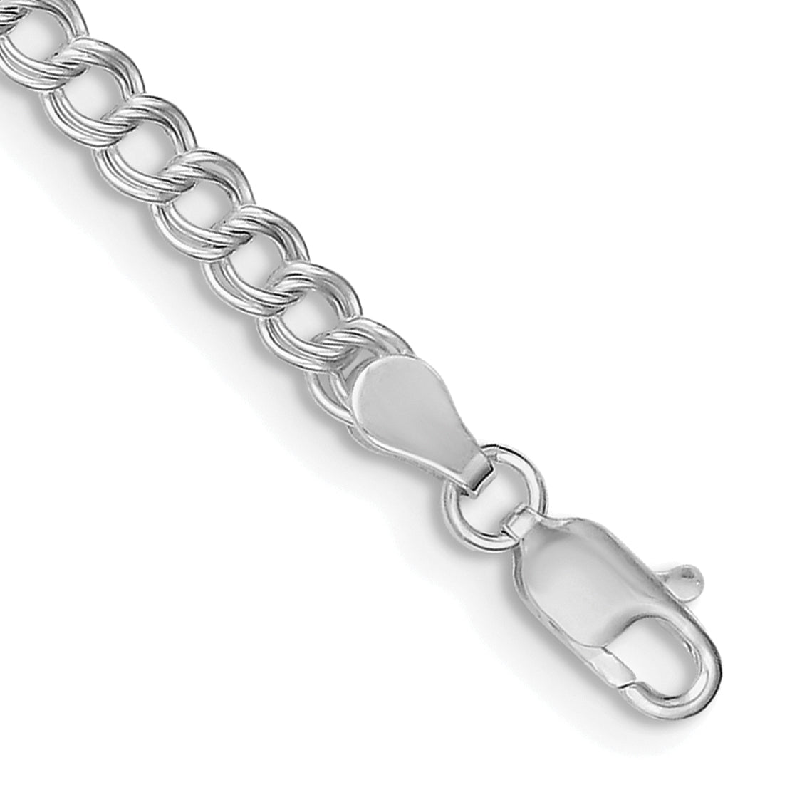 Sterling Silver Rhodium-plated 4.25mm Double Link Charm Bracelet
