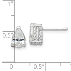 Cheryl M Sterling Silver Rhodium-plated Brilliant-cut Pear Shaped CZ with Pave Gallery Post Stud Earrings