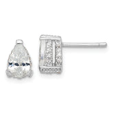 Cheryl M Sterling Silver Rhodium-plated Brilliant-cut Pear Shaped CZ with Pave Gallery Post Stud Earrings