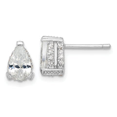 Cheryl M Sterling Silver Rhodium-plated Brilliant-cut Pear Shaped CZ with Pave Gallery Post Stud Earrings