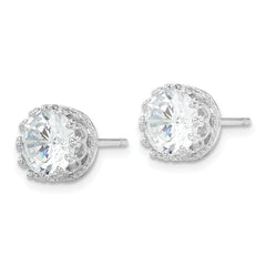 Cheryl M Sterling Silver Rhodium-plated Brilliant-cut CZ 8mm Crown Post Stud Earrings