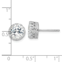 Cheryl M Sterling Silver Rhodium-plated Brilliant-cut CZ 8mm Crown Post Stud Earrings