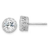 Cheryl M Sterling Silver Rhodium-plated Brilliant-cut CZ 8mm Crown Post Stud Earrings
