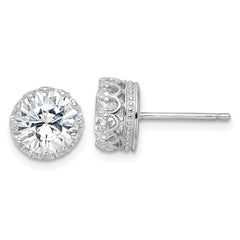 Cheryl M Sterling Silver Rhodium-plated Brilliant-cut CZ 8mm Crown Post Stud Earrings