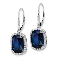 Cheryl M Sterling Silver Rhodium-plated Elongated Cushion-cut Lab Created Dark Blue Spinel and Brilliant-cut White CZ Leverback Dangle Earrings