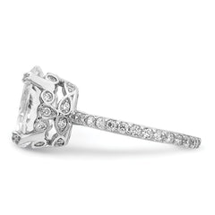 Cheryl M Sterling Silver Rhodium-plated Brilliant-cut CZ Oval Center with Side Stones Ring