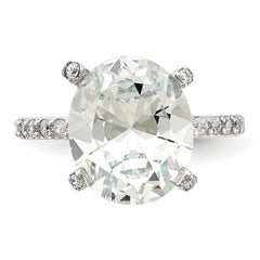 Cheryl M Sterling Silver Rhodium-plated Brilliant-cut CZ Oval Center with Side Stones Ring
