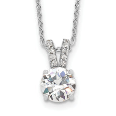 Cheryl M Sterling Silver Rhodium-Rhodium-Plated Brilliant-cut 8mm Round CZ with CZ Split Bail 18 Inch Necklace