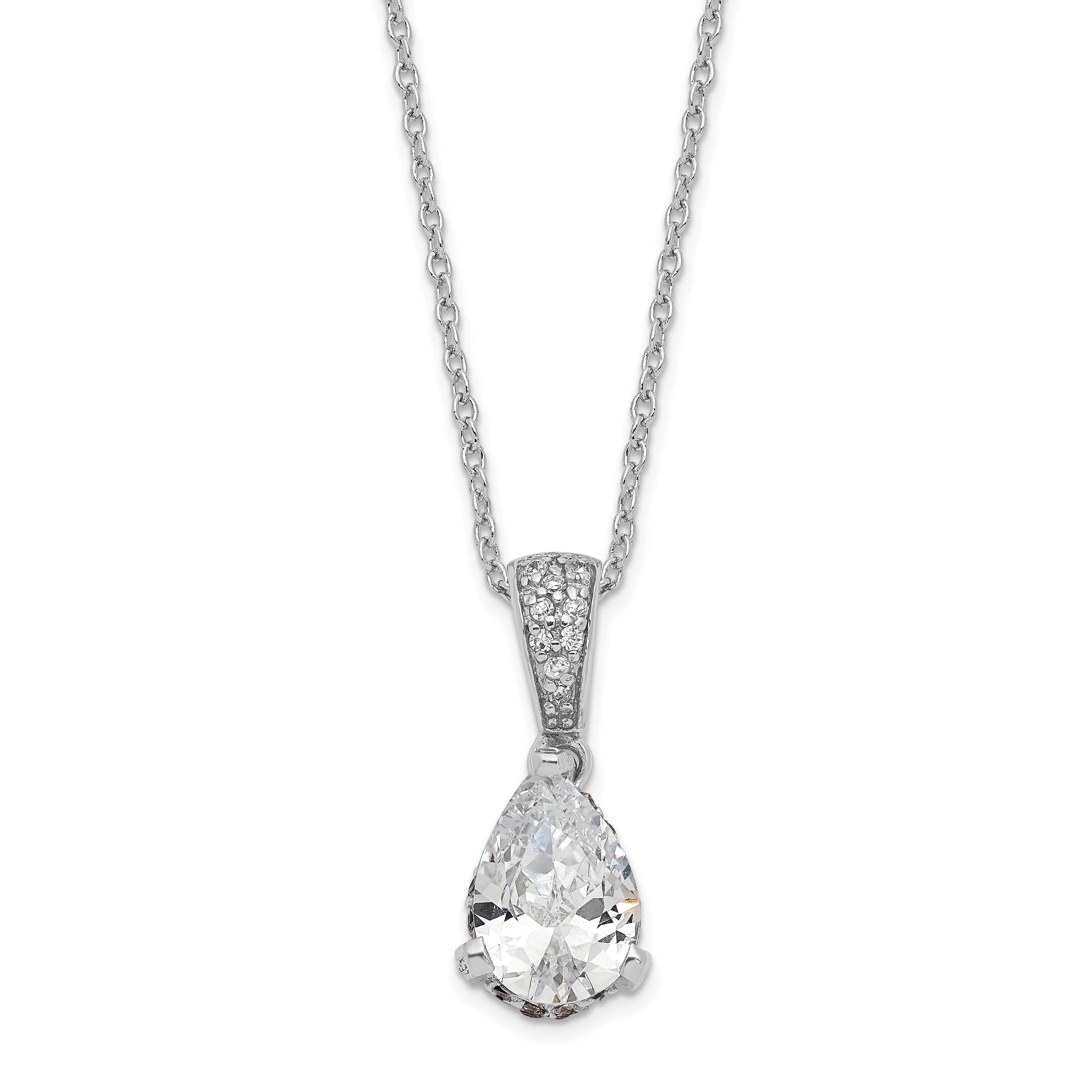 Cheryl M Sterling Silver Rhodium-Rhodium-Plated Brilliant-cut Pear CZ Pendant 18 Inch Necklace