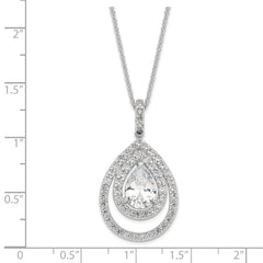 Cheryl M Sterling Silver Rhodium-plated Brilliant-cut CZ Double Halo Pear Shaped 18 Inch Necklace