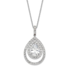Cheryl M Sterling Silver Rhodium-plated Brilliant-cut CZ Double Halo Pear Shaped 18 Inch Necklace