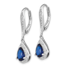 Cheryl M Sterling Silver Rhodium-plated Brilliant-cut Lab Created Dark Blue Spinel and Brilliant-cut White CZ Leverback Dangle Earrings