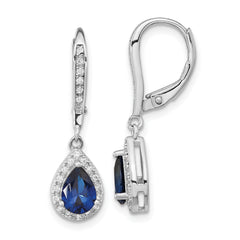 Cheryl M Sterling Silver Rhodium-plated Brilliant-cut Lab Created Dark Blue Spinel and Brilliant-cut White CZ Leverback Dangle Earrings