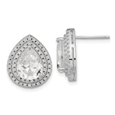 Cheryl M Sterling Silver Rhodium-plated Brilliant-cut Pear Shaped CZ Double Halo Post Earrings
