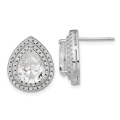 Cheryl M Sterling Silver Rhodium-plated Brilliant-cut Pear Shaped CZ Double Halo Post Earrings