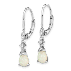 Cheryl M Sterling Silver Rhodium-plated Cabochon Lab Created Opal and Brilliant-cut CZ Dangle Leverback Earrings