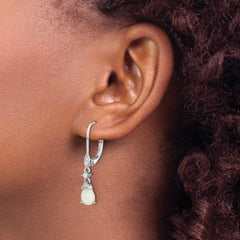Cheryl M Sterling Silver Rhodium-plated Cabochon Lab Created Opal and Brilliant-cut CZ Dangle Leverback Earrings