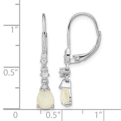 Cheryl M Sterling Silver Rhodium-plated Cabochon Lab Created Opal and Brilliant-cut CZ Dangle Leverback Earrings