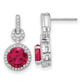 Cheryl M Sterling Silver Rhodium-plated Brilliant-cut Lab Created Ruby and Brilliant-cut White CZ Round Halo Post Dangle Earrings