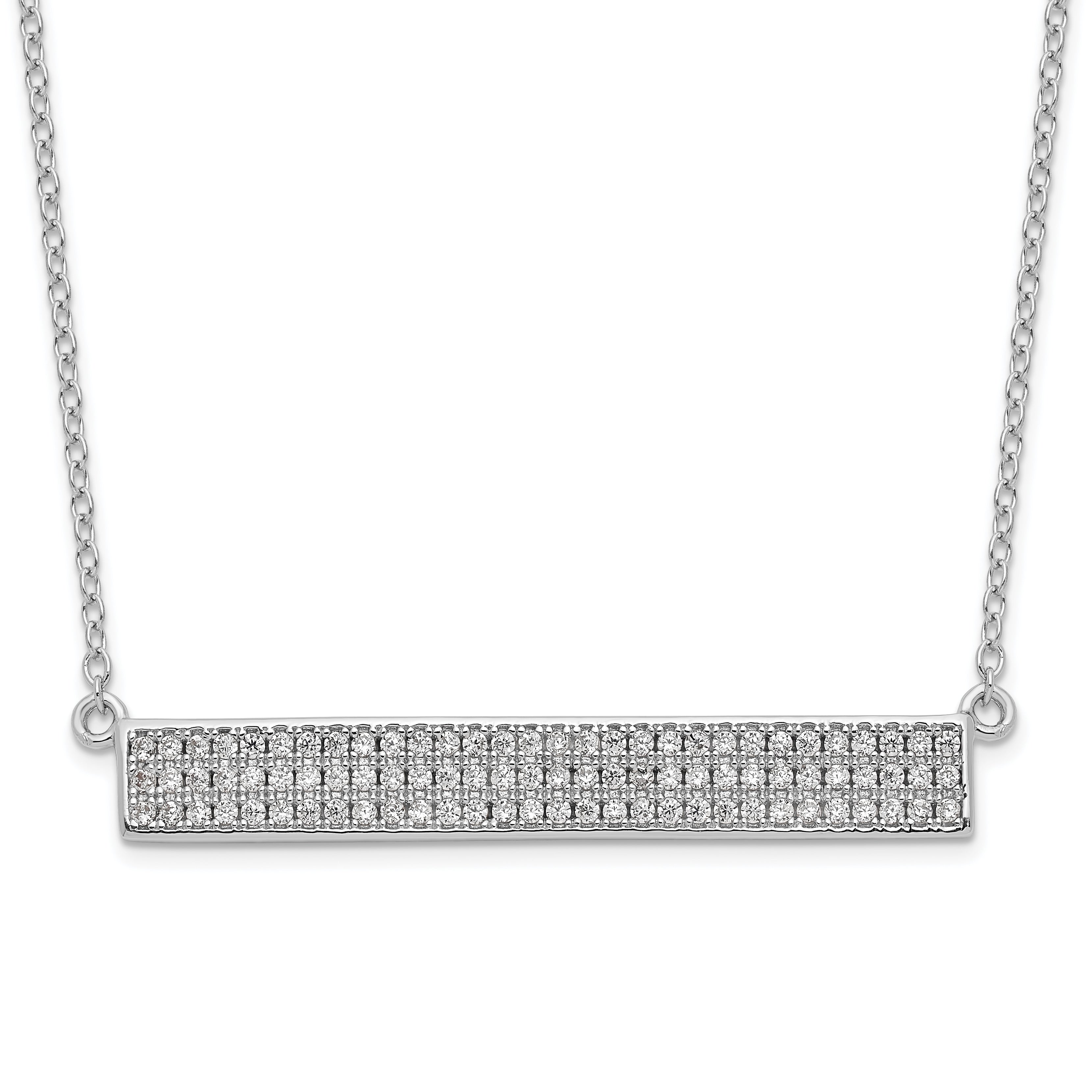 Cheryl M Sterling Silver Rhodium-Rhodium-Plated Brilliant-cut CZ Bar 17.5 Inch Necklace with 1.5 Inch Extender