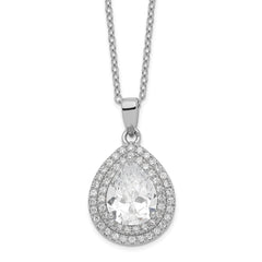 Cheryl M Sterling Silver Rhodium-Rhodium-Plated Brilliant-cut Pear Shaped CZ Double Halo 18 Inch Necklace with 2 Inch extender