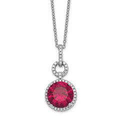 Cheryl M Sterling Silver Rhodium-Rhodium-Plated Brilliant-cut Lab Created Ruby and Brilliant-cut White CZ Round Halo 18 Inch Necklace