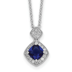 Cheryl M Sterling Silver Rhodium-Rhodium-Plated Cushion-cut Blue Glass and Brilliant-cut White CZ 18 Inch Necklace