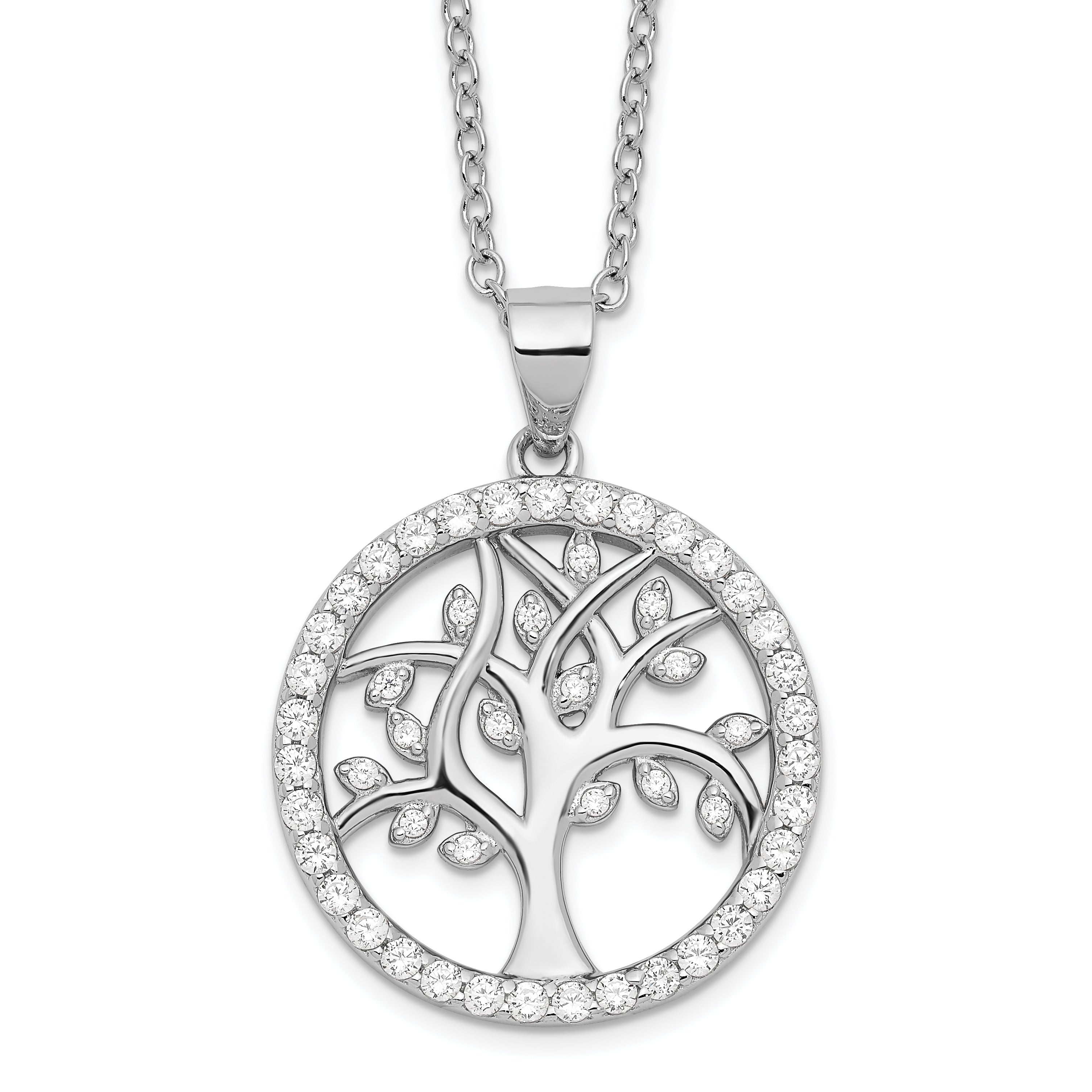 Cheryl M Sterling Silver Rhodium-Rhodium-Plated Brilliant-cut CZ Tree Of Life 18 Inch Necklace