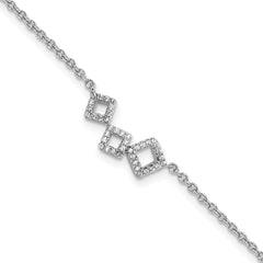 Cheryl M Sterling Silver Rhodium-Rhodium-Plated Brilliant-cut CZ Geometric 9.5 Inch Anklet with 1 Inch Extender