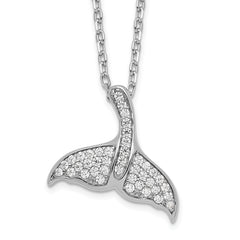 Cheryl M Sterling Silver Rhodium-Rhodium-Plated Brilliant-cut CZ Whale Tail 16 Inch Necklace with 2 Inch Extender