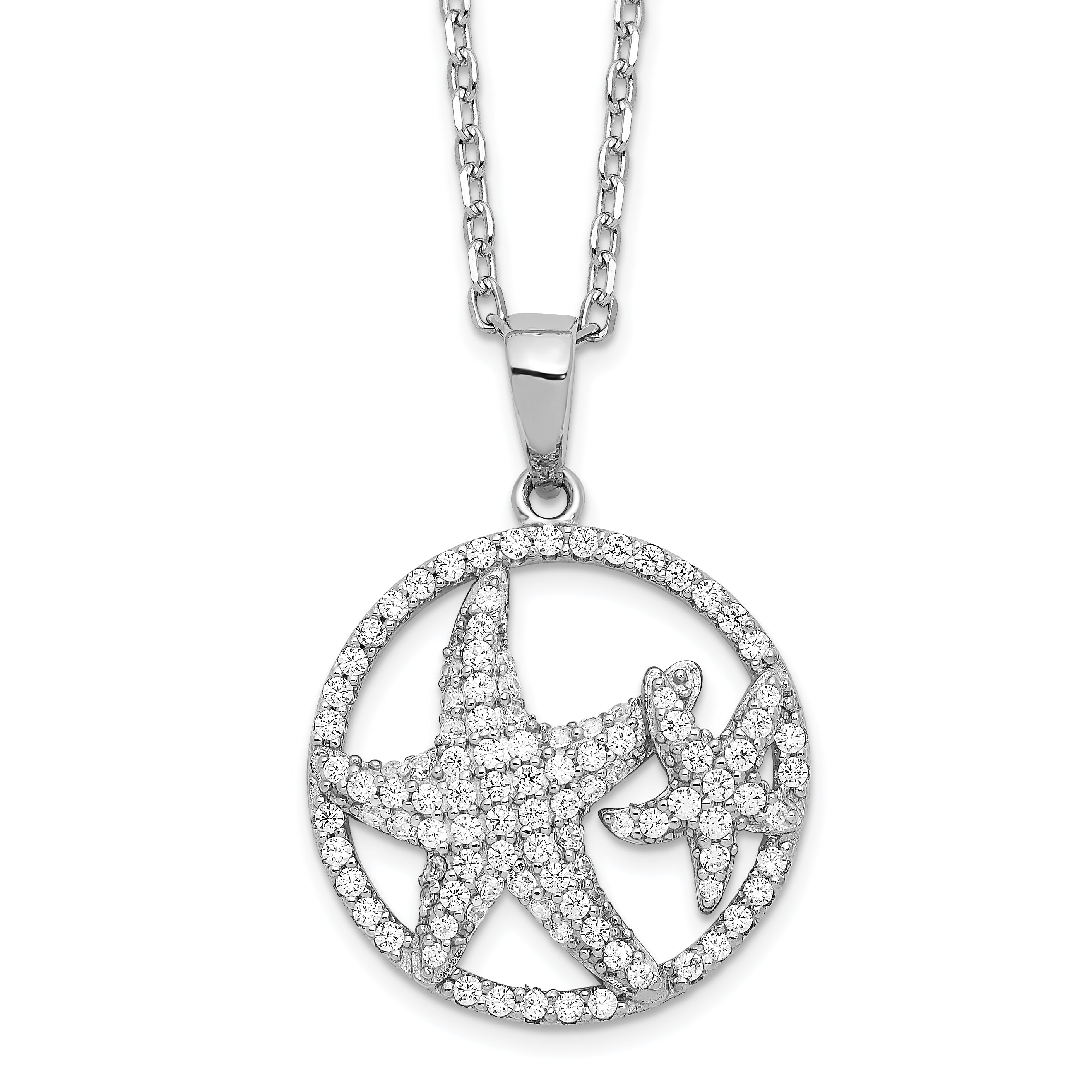 Cheryl M Sterling Silver Rhodium-Rhodium-Plated Brilliant-cut Starfish Circle 16 Inch Necklace with 2 Inch Extender