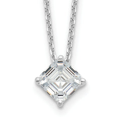 Cheryl M Sterling Silver Rhodium-Rhodium-Plated Square Step-Cut CZ 16 Inch Necklace with 2 Inch Extender