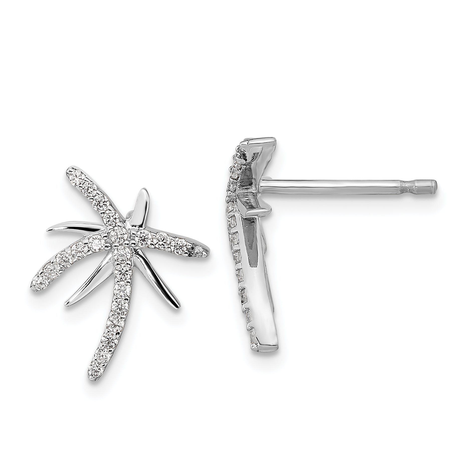 Cheryl M Sterling Silver Rhodium-plated Brilliant-cut CZ Palm Tree Post Earrings