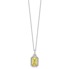 Cheryl M Sterling Silver Rhodium-plated Fancy Yellow Checkerboard-cut and White Brilliant-cut CZ 18 Inch Necklace