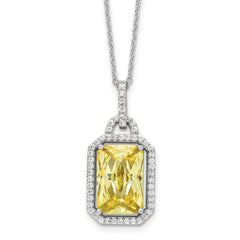 Cheryl M Sterling Silver Rhodium-plated Fancy Yellow Checkerboard-cut and White Brilliant-cut CZ 18 Inch Necklace
