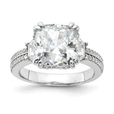 Cheryl M Sterling Silver Rhodium-plated Fancy Cushion-cut Baguette-cut and Brilliant-cut CZ Ring