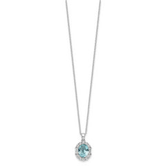 Cheryl M Sterling Silver Rhodium-plated Blue & White Brilliant-cut and Emerald-cut CZ Oval 18 Inch Necklace with 2 Inch Extender