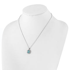 Cheryl M Sterling Silver Rhodium-plated Blue & White Brilliant-cut and Emerald-cut CZ Oval 18 Inch Necklace with 2 Inch Extender